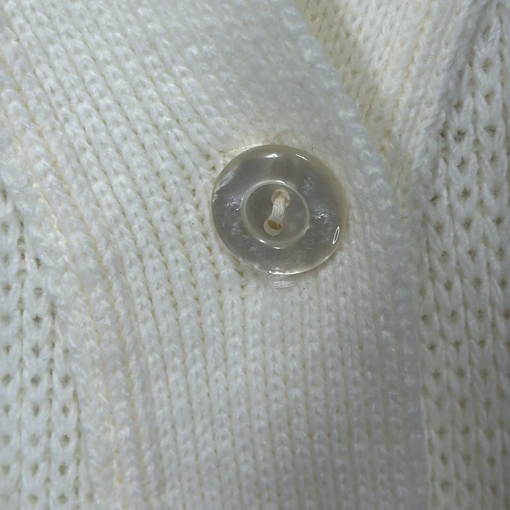 Carly Blake Ivory V-Neck Knit Button Down Sweater Vest Two Front Pockets Size L